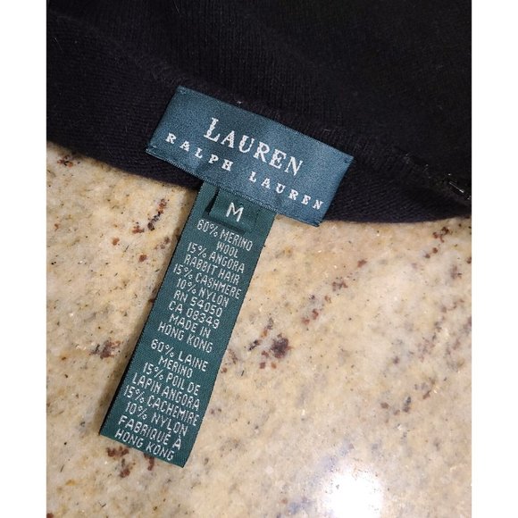 Lauren Ralph Lauren Size M Vintage Black Cashmere Wool Angora Cardigan Beaded - Picture 6 of 12